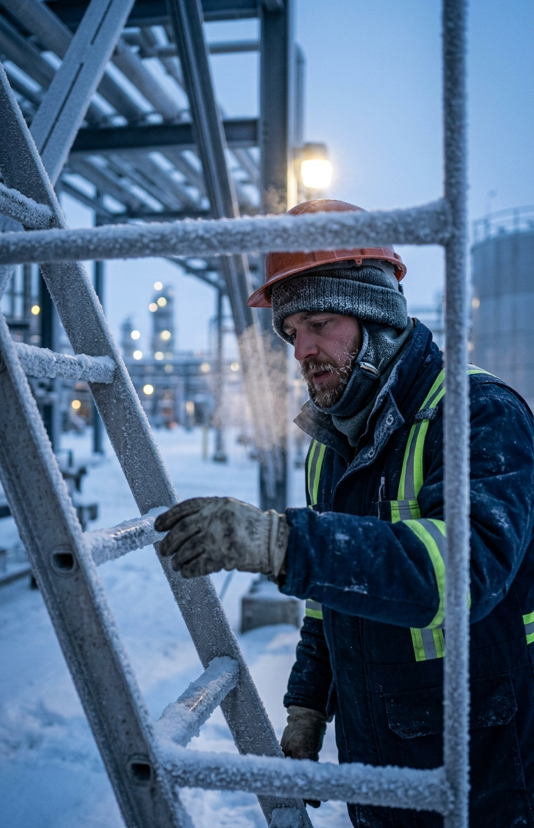 Frozen Ladder Ice Inspection Scene