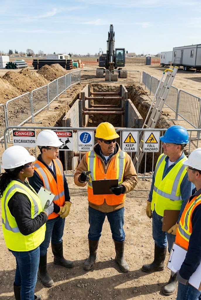 Trenching Safety Meeting with Construction Crew